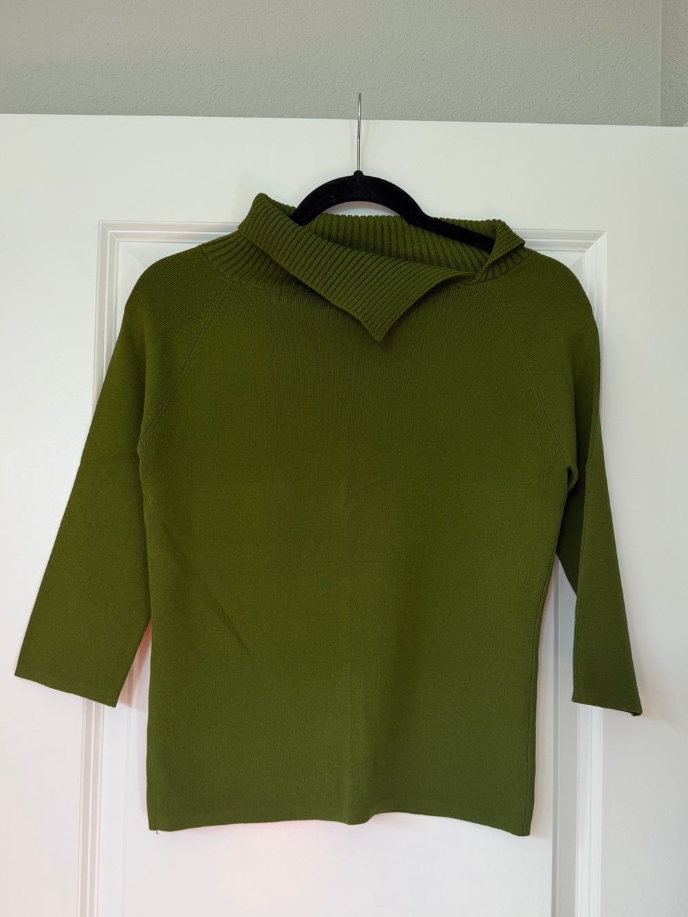 Joseph A Olive Green Folded Cowl Neck Knit Sweater